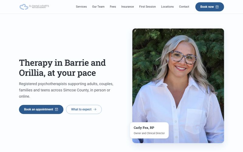Glowing Hearts Psychotherapy website