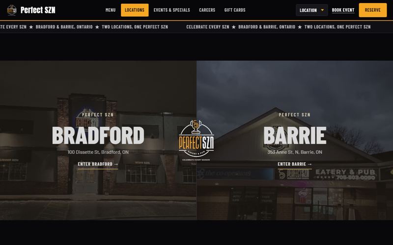 Perfect SZN Eatery and Pub website